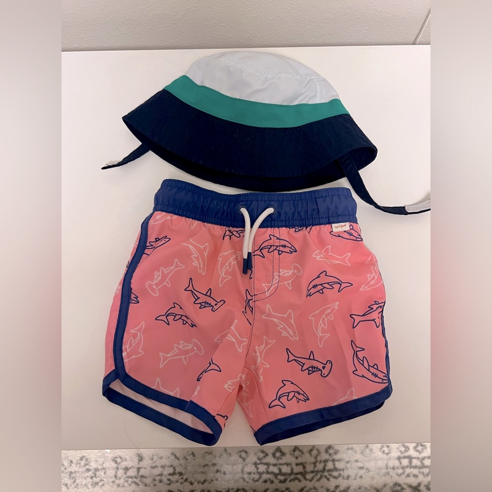 18 Month Swim trunks and hat